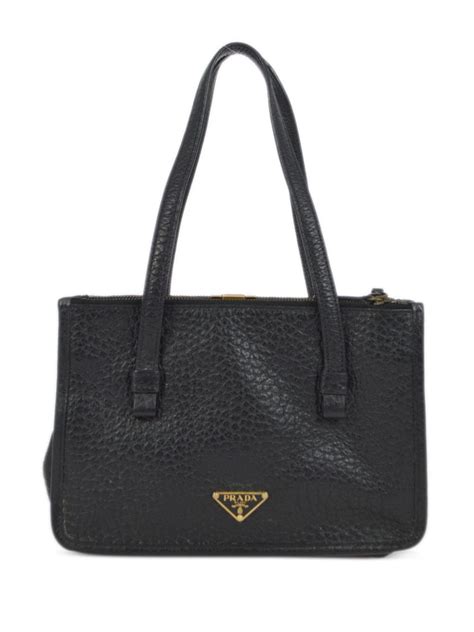 Prada Pre Owned Enamel Triangle Logo Leather Tote Bag Farfetch