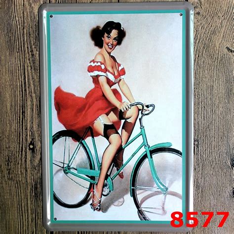 30X20CM Pin Up Ride Bike Vintage Home Decor Tin Sign For Wall Decor