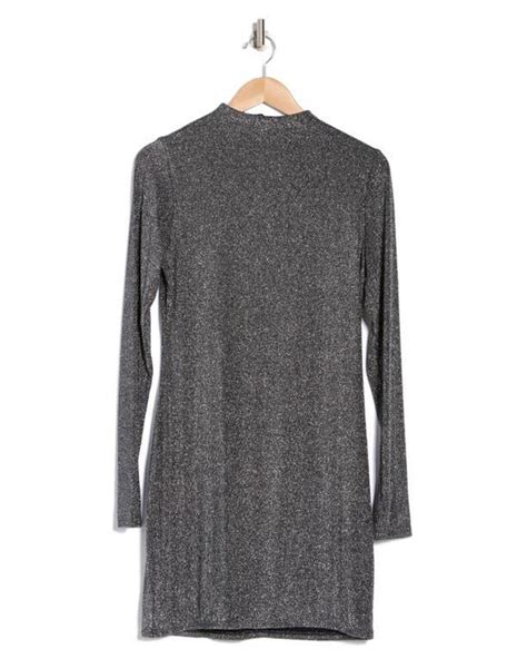 Naked Wardrobe Shimmer Metallic Long Sleeve Minidress In Gray Lyst