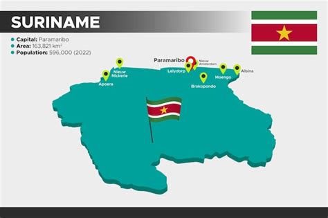 Premium Vector Suriname Isometric D Illustration Map Flag Capital