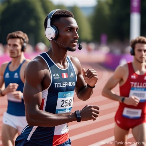 French Olympian Runner With Headset Stable Diffusion Online
