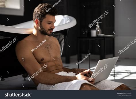 Adult Man Naked Torso Wrapped Towel Stock Photo Shutterstock