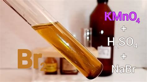 Реакция ПЕРМАНГАНАТА КАЛИЯ, БРОМИДА НАТРИЯ и СЕРНОЙ КИСЛОТЫ ...