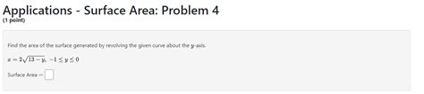 Solved Applications - Surface Area: Problem 2 (1 point) Find | Chegg.com