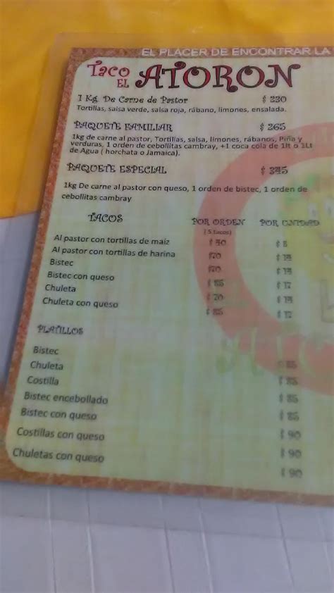 Carta Del Restaurante El Atoron Canc N