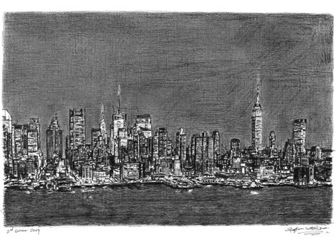 New York City Skyline At Night Drawing - dianamontane