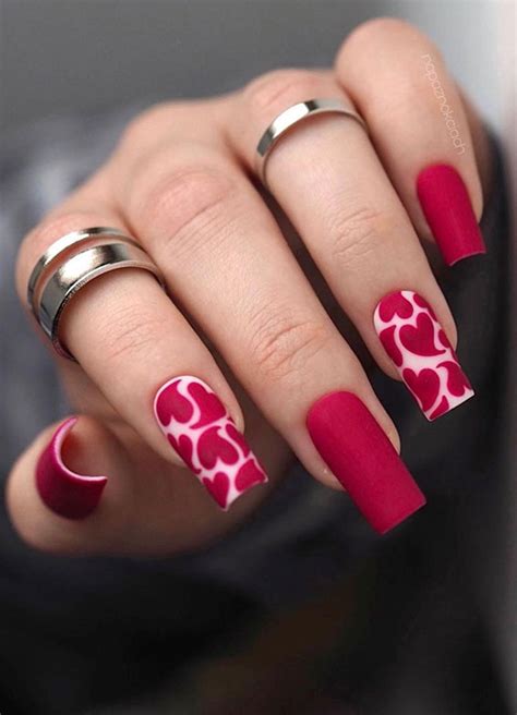 59 Cutest Valentine S Day Nails To Wear Right Now Matte Dark Red