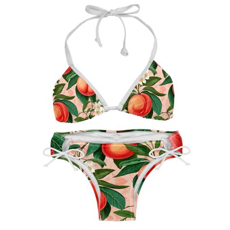 Peach Swimsuit Women Bikini Set With Detachable Sponge Adjustable