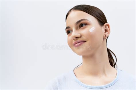A Gorgeous Brunette Teenage Girl Applying Stock Photo Image Of Clean Teenage