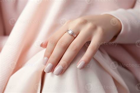 AI Generated Woman Hand With Nude Shades Nail Polish On Her Fingernails Nude Color Nail