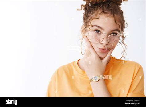 Close Up Confident Attractive Lesbian Girl Curly Haired Ginger Hair