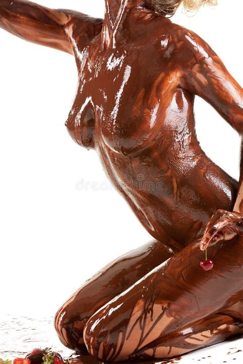 Naked Woman Covered Sweet Cream Chocolate Stock Photo Image Of Expression Fashion 40862826