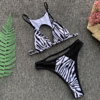 Wholesale Sexy Hot Zebra Print See Through Mesh Spliced Padded Two Piece Bikini A