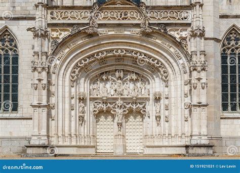 View To Gothic Facade Of Royal Monastery Of Brou Bourg En Bresse Stock