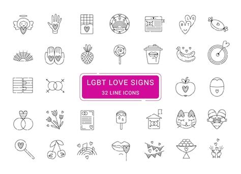 Icono lgbt de línea negra establecido en vector signos de amor lésbico y gay Vector Premium