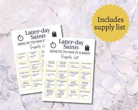 Latter Day Saints Minute to Win It, LDS Games, LDS Printables, LDS ...