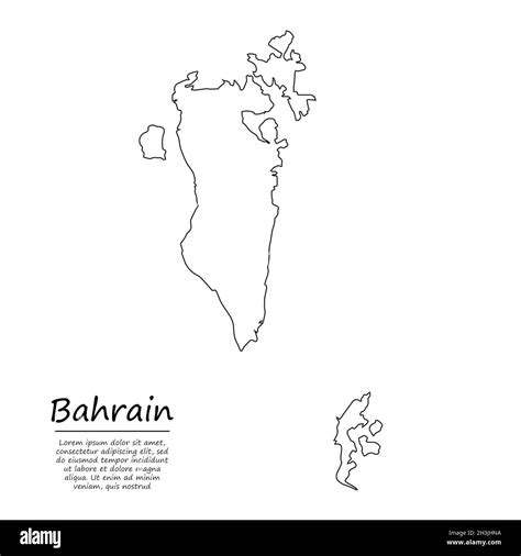 Simple Outline Map Of Bahrain Vector Silhouette In Sketch Line Style