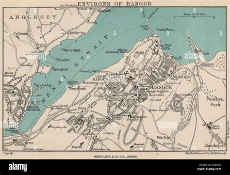 bangor vintage towncity plan menai bridge wales ward lock   map stock photo alamy