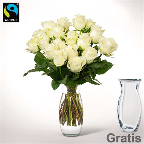 Wei E Fairtrade Rosen Im Bund Mit Vase Blumen Online Verschicken