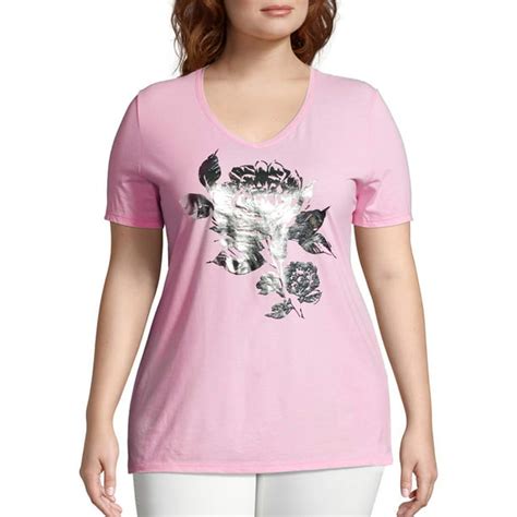 Just My Size Womens Plus Size Graphic Short Sleeve V Neck Tee