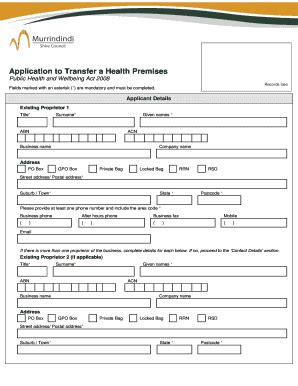 Fillable Online Murrindindi Vic Gov Application To Transfer A Health