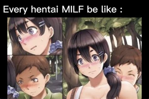 Color Every Hentai MILF Be Like 1boy 1girl Black Hair Blush Brown Hair Closed Eyes Green