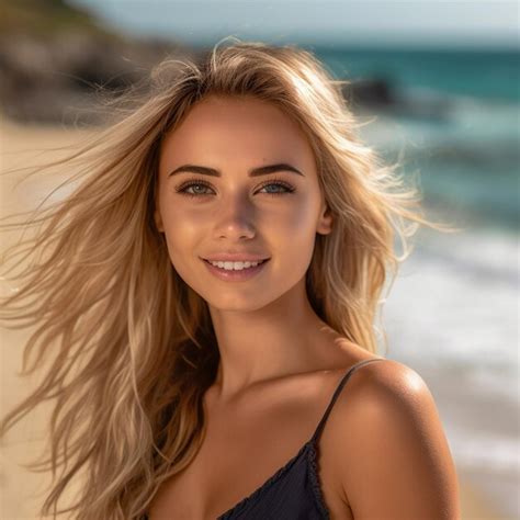 Premium Photo A Woman With Long Blonde Hair Is Standing On A Beach