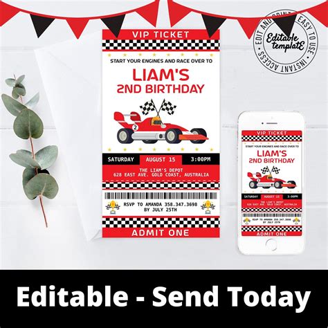 Car Racing Ticket Invitation Plus Free Id Badges Car Race Etsy