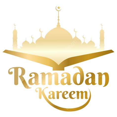 Tipografía De Letras Doradas Ramadan Kareem Con Corán Y Mezquita Vector