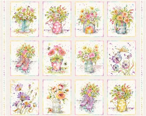 Boots And Blooms Multi Block Quilt Cotton Fabric Panel By Sillier Than