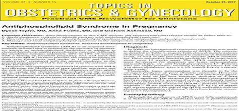 Antiphospholipid Syndrome In Pregnancy Topics In Obstetrics And Gynecology