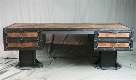 Vintage Industrial Reclaimed Wood Desk with Drawers – Combine 9 ...