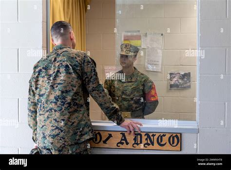 Sergeant Major Of The Marine Corps Carlos A Ruiz Speaks To A Marine On