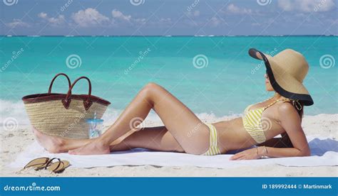 Hat Bikini Woman Tanning Relaxing On Beach Stock Footage Video Of Skincare Summer