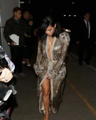 Kim Kardashian Braless And Pantyless In Revealing Golden Smock Arriving At Th Porn Pictures
