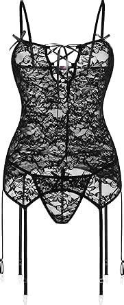Avidlove Women Lace Bodysuit Lingerie Set Babydoll Chemise With Garter Belts At Amazon Womens
