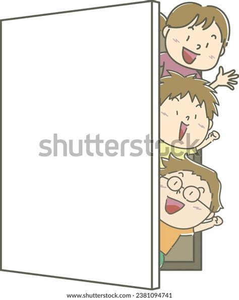 Children Peeking Through Open Door Frame Stock Vector Royalty Free