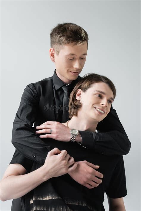 Gay In Formal Wear Embracing Boyfriend Stock Photo Image Of Lgbtq Positive