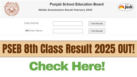 Punjab Board 8th Class Result 2025 Roll Number and Name: Check PSEB