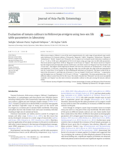 Pdf Evaluation Of Tomato Cultivars To Helicoverpa Armigera Using Two