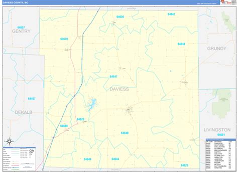 Daviess County Mo Zip Code Wall Map Basic Style By Marketmaps Mapsales