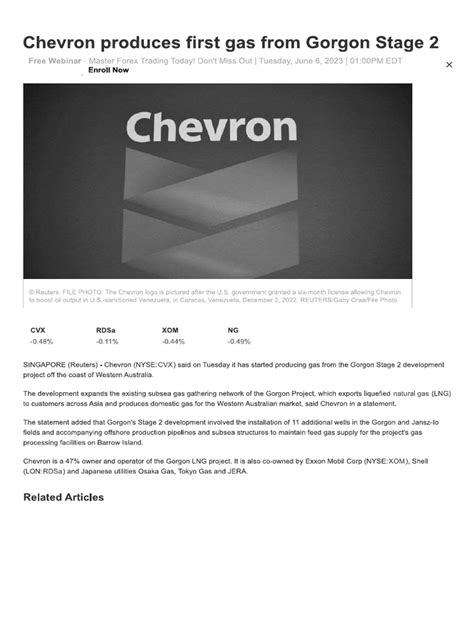 Chevron Produces First Gas From Gorgon Pdf