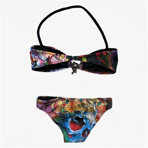 Ed Hardy Y2K Tattoo Bikini Set Has A Floral Skull Depop