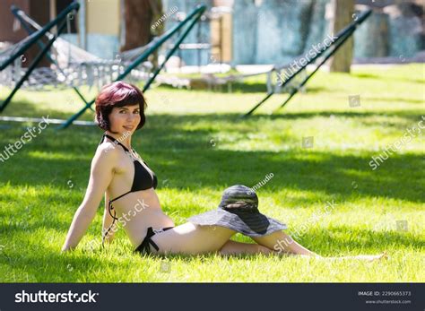 Gorgeous Brunette Black Bikini Sunbathing While Stock Photo 2290665373