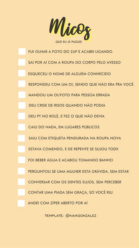 Ideias De Micos Para Brincadeiras - MICOS QUE EU JÁ PAGUEI TEMPLATE | Jogos de personalidade, Verdade ou ...