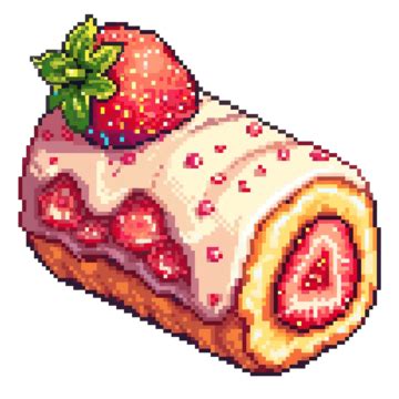 Cute Strawberry Cream Roll In Pixel Art Strawberry Cream Roll Png