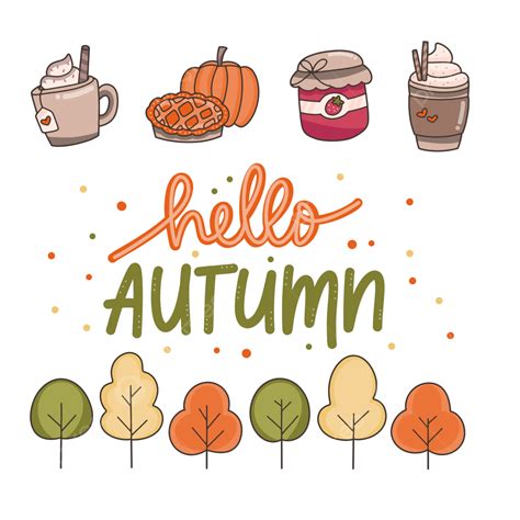 Hello Autumn Decoration Printable Cute Sticker Hello Autumn Autumn