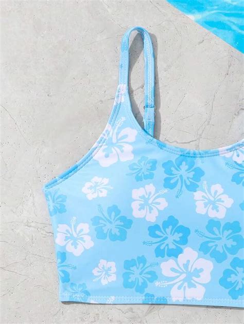 Tween Girl Floral Print Bikini Swimsuit Shein Uk