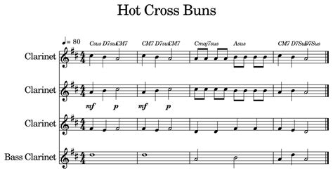 Hot Cross Buns Sheet Music For Clarinet Bass Clarinet