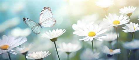 Premium Ai Image White Daisies With A Butterfly In The Middle In The